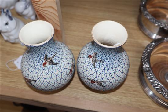 A pair of Japanese earthenware vases, impressed mark height 14.5cm